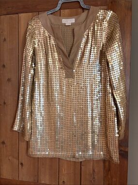 Michael Kors Gold Sequin V-Neck Tunic Top